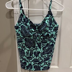 Lands' End Women's Swim Camisole - Blue and Green Floral